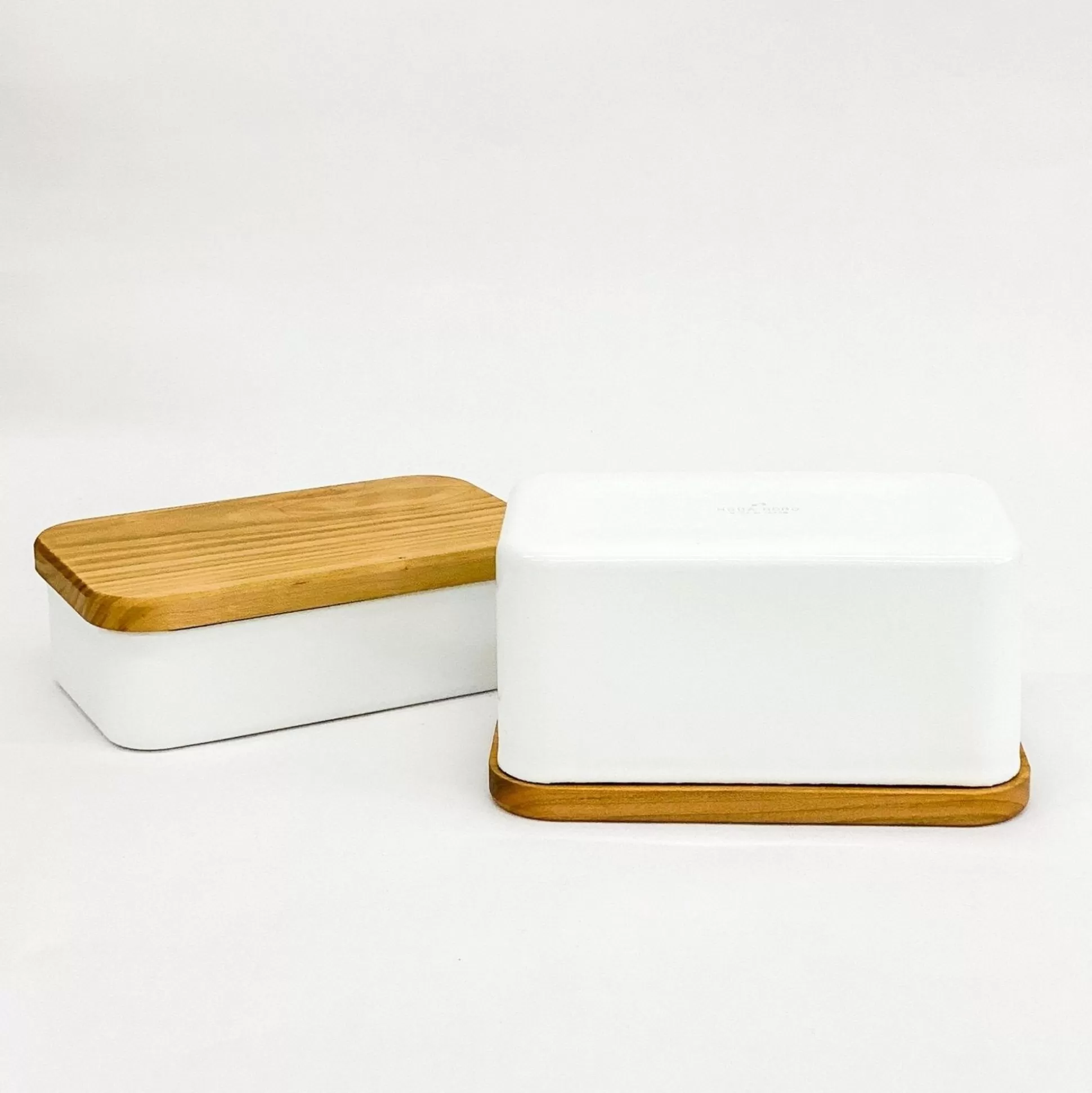 Hot Noda Horo Enamel Butter Case With Wood Lid Storing