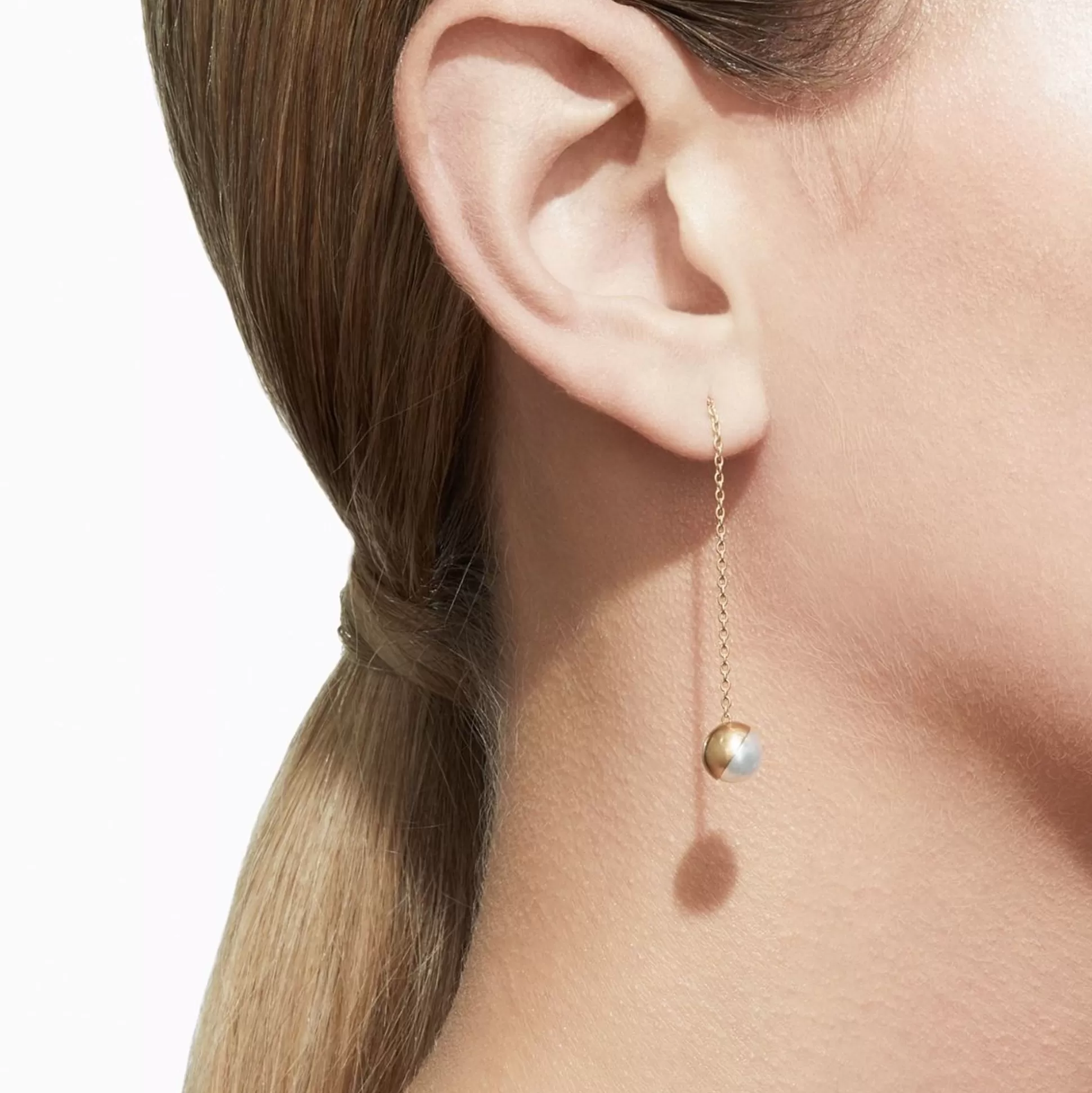 Shop Shihara Half Pearl Chain Earring 45° Jewelry